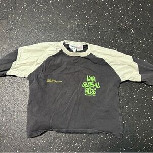 Zara Black and Gray Long Sleeve Tee with Green Print